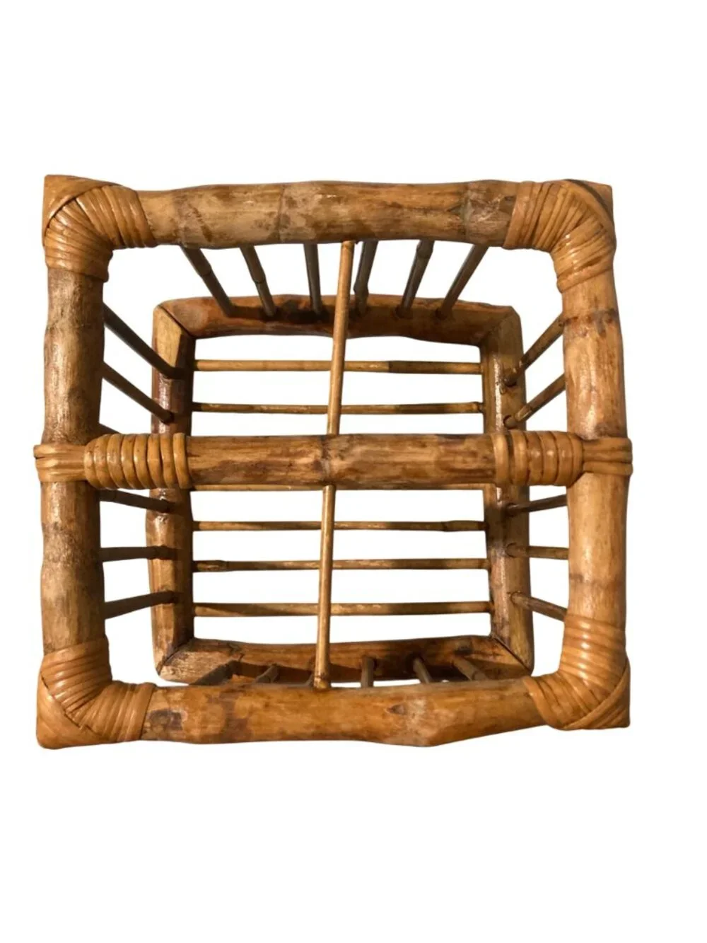 Vintage Tortoise Burnt Bamboo Rattan Table Or Counter Top Wine Bottle Holder